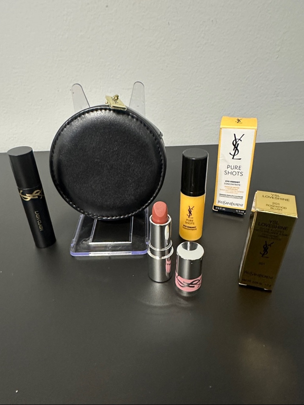 Yves Saint Laurent Makeup Trio w Black Pouch & Gold Accents. Lip 201